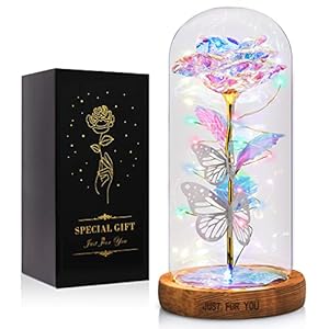 Valentines Day Gifts for Her Wife – Galaxy Rose Flowers in Glass Dome Colorful Light Up Rose Anniversary Birthday Gifts…