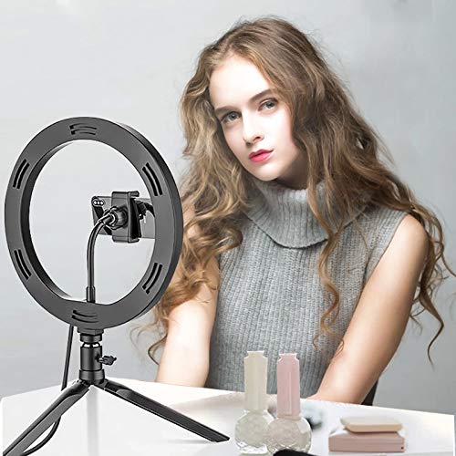LED Ring Light 10" Desktop Photo, 3 Colors Brightness Intensity and Color Control, Tripod with Rotating Phone Holder for Selfie, Makeup, Youtube, TIK Tok,