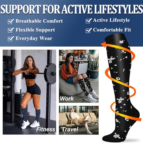 Image of Sooverki Compression Socks for Women and Men Circulation (3 /4 Pairs) is Best Support for Running Athletic Cycling Hiking