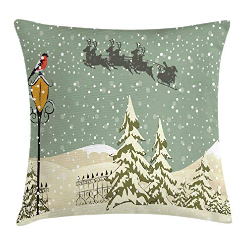 ABAKUHAUS Navidad Funda para Almohadón, Reno de Papá Noel, Decorativo, Estampado en Ambos Lados, 40 x 40 cm, Beige Verde Blanco