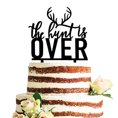 Buck and Doe Rustic The Hunt is Over Wedding Cake Topper, Bridal Shower, Engagement Party Decorations (Black)