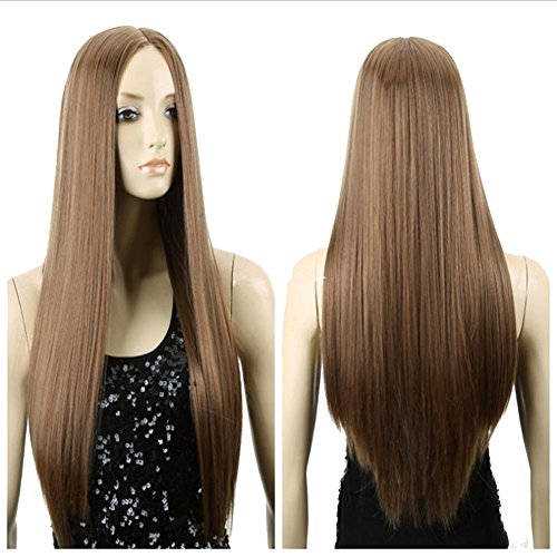 Juanxian Women's Fashion Middle Part Wigs Long Straight Cosplay Costume Party Wig Light Brown
