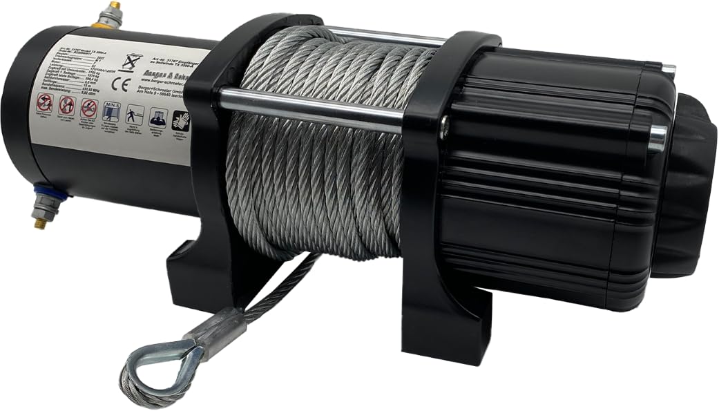 Berger & Schröter | Profi-Seilwinde Motor Seilwinde Elektrisch Motorwinde 12V Stahlseil 3150 kg Zugkraft 14 m Seillänge