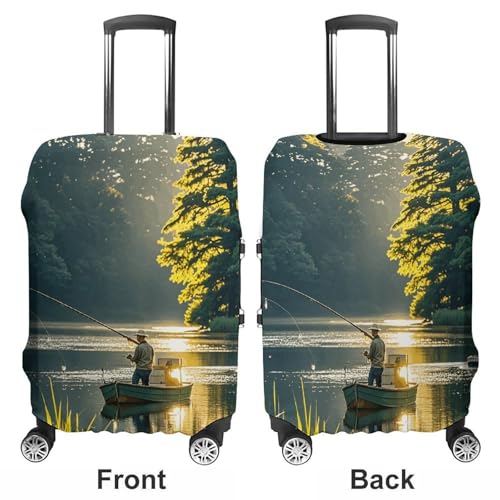 Travel Luggage Cover Elastic Suitcase Protector Anti-Scratch Washable Fishing Lake Fishermens Luggage Sleeve Tsa Approved Carry on Covers Baggage Cover Fits 18-32 Inch Luggages3