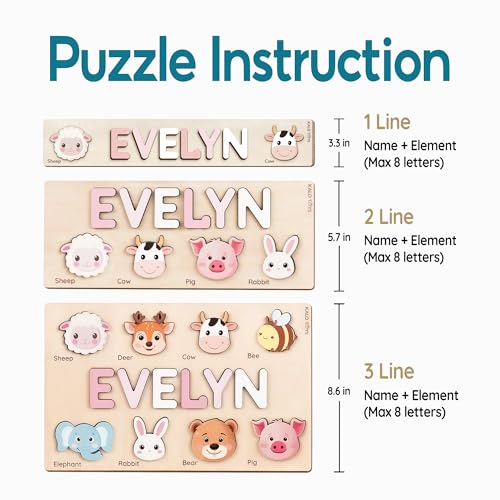 personalized name puzzle custom baby gifts personalized name puzzles for toddlers 1-3 personalized baby gifts 1st birthday girl and boy puzzle with animals
