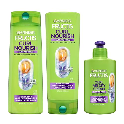 Garnier Fructis Curl Nourish Sulfate Free Moisturizing Shampoo, Conditioner + Air Dry Cream Defining...