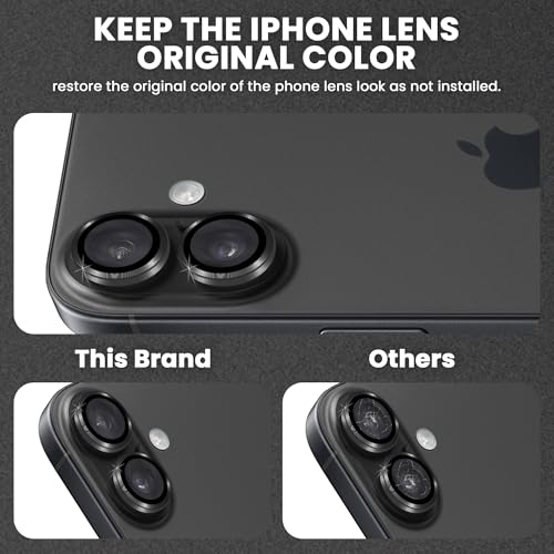 Image of ArmourPro Premium Camera Lens Protector Tempered Glass Compatible For iPhone 16 Plus and iPhone 16 Tough HD Individual Aluminum Alloy Rings 9H Camera Cover , Scratch-Resistant,Camera Lens Protection| Black