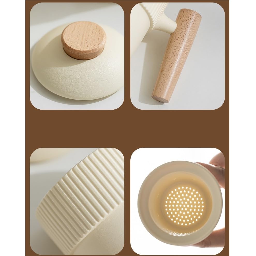 Tasse à thé Tasse à thé en céramique jaune crème, simple et personnalisée, avec poignée en bois et couvercle filtrant Récipient de trempage(C)