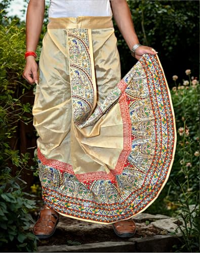 Image of Men's Ready to Wear Pant System Printed MAYUR PUCHHA Dhoti for Marriage, Pooja, Festival etc.(GC010)