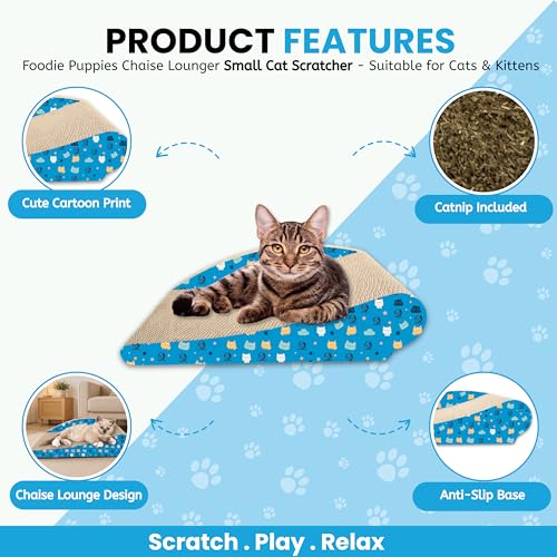 Image of Foodie Puppies Cat Scratcher Pad with Catnip for Cats & Kittens - (Chaise Lounger, Small) (42.5 x 26 x 10.5 cm) | Durable Corrugated Cardboard Scratching Board | Furniture Protection, Play & Relax