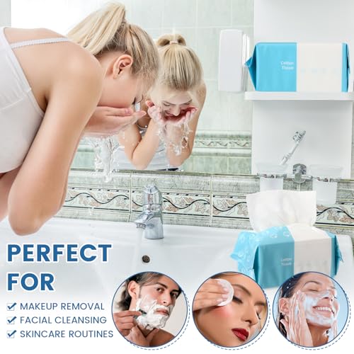 Image of Riakrum 24 Pack Disposable Towelettes Face Towel Bulk Cotton Face Tissues Soft Facial Tissue Dry Wet Use for Sensitive Skin Care Makeup Removing Surface Cleaning (2400 Counts)
