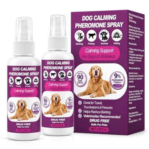 Dog Calming Pheromone Spray for Anxiety Relief Helps Reduce Barking & Stress Calming Support for Travel Fireworks Thunderstorms Vet Visits & Separation Anxiety 6.8 oz