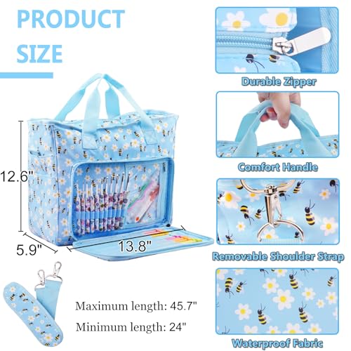 Image of Mdoker Knitting Bags and Totes Organizers Large Crochet Bag Lightweight Yarn Bags for Travel Yarn Storage Organizers for Crochet Hooks,Yarn,Knitting & Crochet Supplies(Blue Bee)
