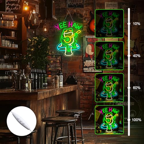 Image of Frog Neon Sign Cowboy Yee Haw Frog Neon Light Wall Decor for Man Cave