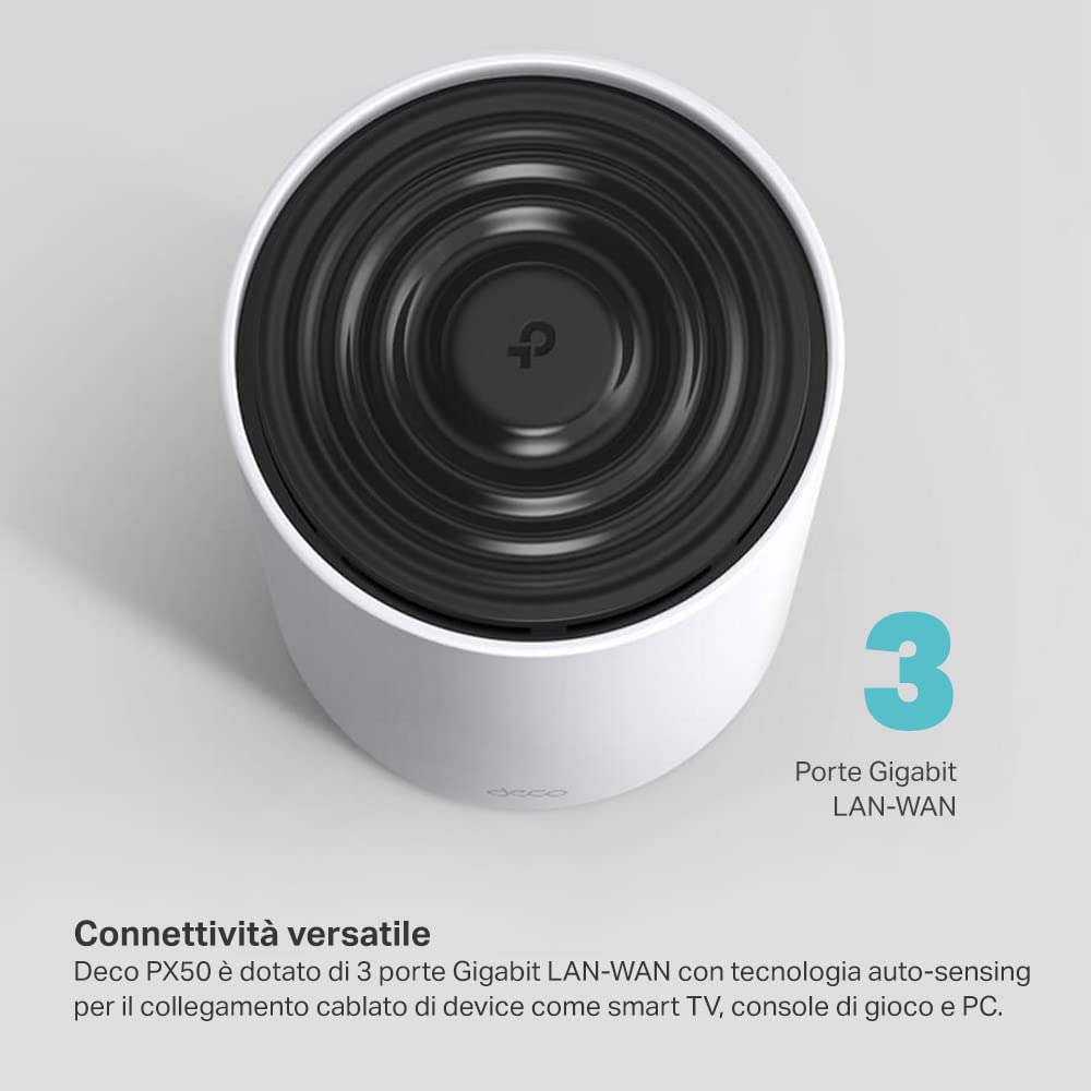 TP-Link Set mesh WLAN Deco PX50 Powerline (pacchetto di 3), Wi-Fi 6 dual-band AX3000+ G.hn G1500, portata fino a 600 m², ideale per ambienti di grandi dimensioni e pareti spesse, WPA3, bianco