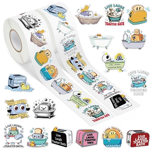 BHronony 2 Rolls 1000pcs Live Laugh Toaster Bath Stickers, Dark Humor Motivational Joke Quote Sticker Decor, Funny Sarcastic Bath Bomb Vinyl Decal Label Supplies for Laptop Scrapbook Decorations