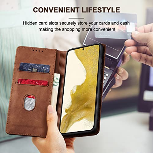 Image of Jasonyu Flip Wallet Case for Samsung Galaxy S22 Plus /S22+,Brown