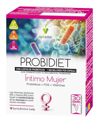 Novadiet - PROBIDIET ÍNTIMO MUJER con Probióticos, FOS y Vitaminas - Complemento Alimenticio para la Salud Íntima y Urogenital Femenina - 30 Cápsulas