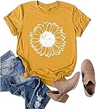 Bwogeeya Womens Sunflower T Shirts Summer Vintage Short Sleeve Cotton Graphic Printed Tees Tops