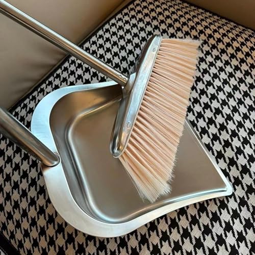 xowwyue Besen und Kehrblech Set | Verstellbarer Straßenbesen,Bodenreinigung Zubehör Aus Edelstahl Für Wohnung Terrasse Restaurant Arbeitszimmer Hartboden Garage Schlafzimmer Straße – Bild 3