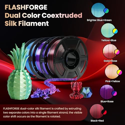 Image of FLASHFORGE Silk Bi-Color PLA Filament 1.75mm, Coextrusion Black Red Dual Color Multicolor 3D Printer Filament, Enchanting Silk Finish with 360 Multicolor Shifting Color Effect