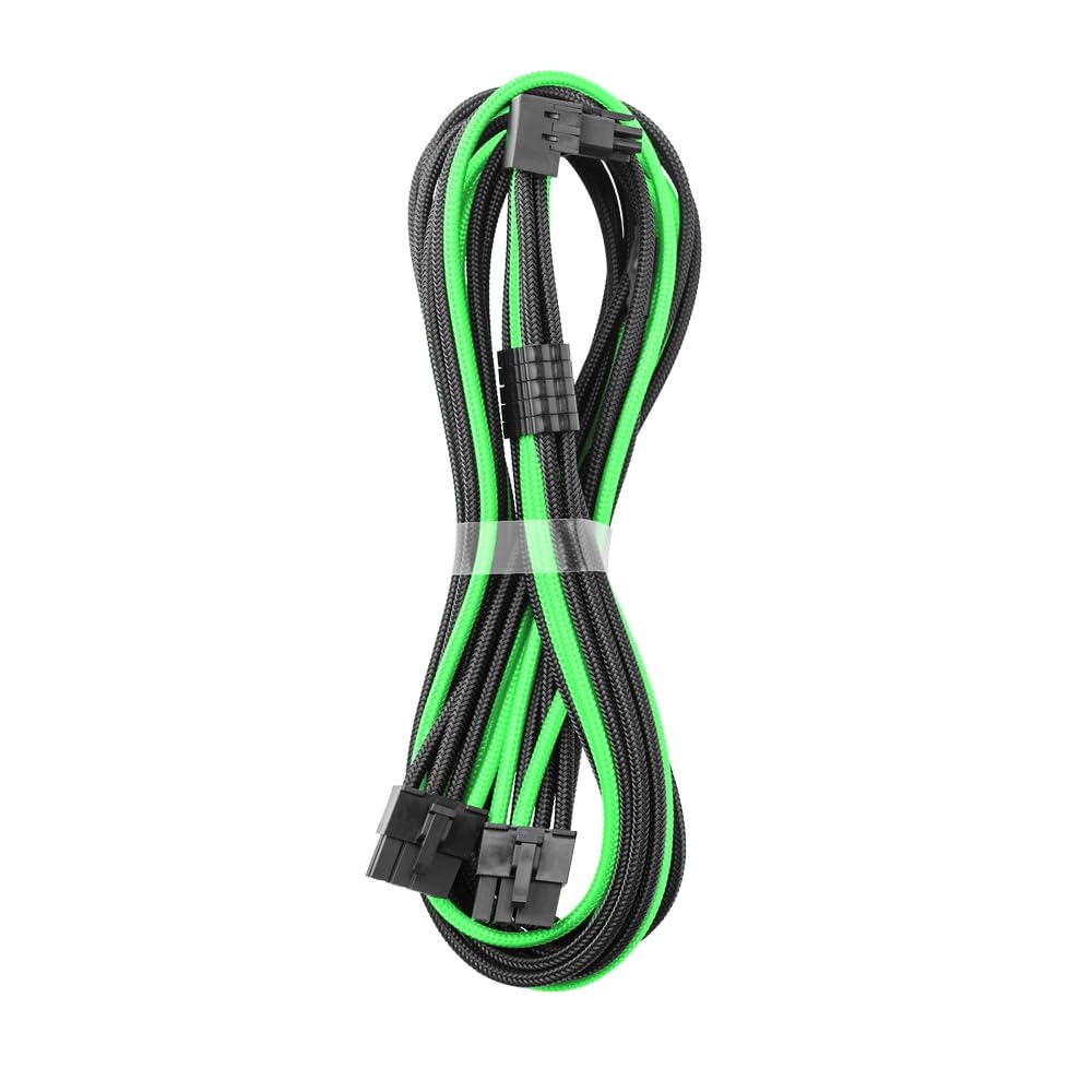 CableMod RT-Series Pro ModMesh Sleeved 12V-2x6 12VHPWR 90° StealthSense PCIe Cable for ASUS/Seasonic/Phanteks - Variant B (Black + Light Green, 16-pin to Dual 8-pin, 60cm)
