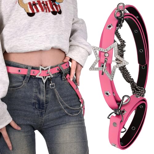 Y2K Aesthetic Colorful Faux Leather Belt, Adjustable Star Decor Dopamine Waist Belt Street Style for Female