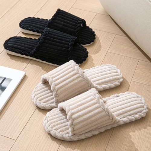 Women's Plush Slip-On Slippers Open Toe Thick Warm Corduroy Cozy Fluffy Fuzzy Simple Indoor Bedroom2