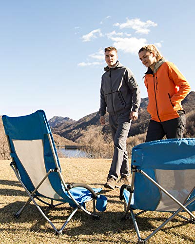KingCamp Low Sling Beach Camping Concert Folding Chair with Mesh Back (Blue-High Back)