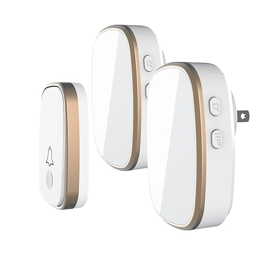 Wireless Doorbell by LUAMB 1,000ft Range Loud Enough with 5 Volume Levels and 52 Chimes LED Flashing,1 Push Button and 2 Receiver.