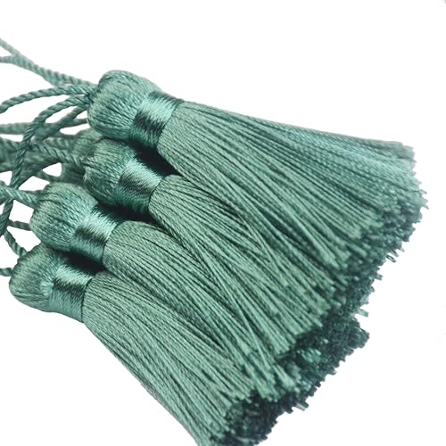 Image of 20Pcs 4.3 Inch Mini Craft Tassels for Earrings, DIY Crafts(Peacock Green) | Handmade soft terylene, 2-inch cord loop, small Chinese knot-for earrings, bookmarks, tags, souvenirs and DIY crafts.