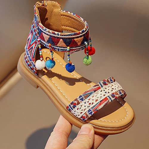 Ethnic Style Girls' Sandals Summer Baby Toddler Sandals Soft Soled Children's Sandals Children's Water Shoes Toddler Boy (Red, 12 Little Child)2