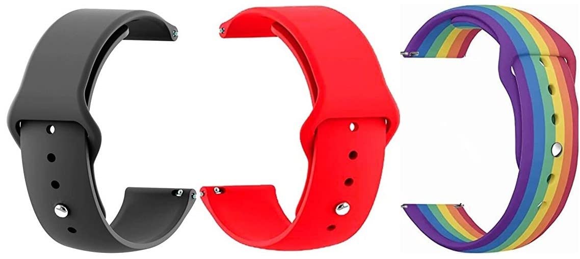 Techmount 22mm Soft Silicone Band Strap for Noise ColorFit Ultra, ColorFit Ultra 2, NoiseFit Active, ColorFit Vision, ColorFit Caliber, ColorFit GPS, ColorFit Buzz, ColorFit Nav+, Colorfit Pro 3 Assist, Colorfit Pro 3 Core, NoiseFit Agile, Colorfit CORE, Colorfit Fusion, Colorfit Ultra SE, ColorFit Pro 4, ColorFit Pro 4 Max, ColorFit Vision 2, Colorfit Pro 3, ColorFit NAV, NoiseFit Endure Evolve (Pack Of 3) (BLACK-RAINBOW-RED)-image-44