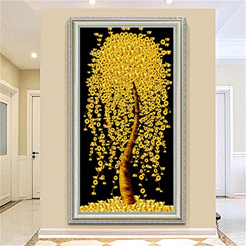 Broderie diamant kit complet arbre jaune grand format idée cadeau originale arts craft