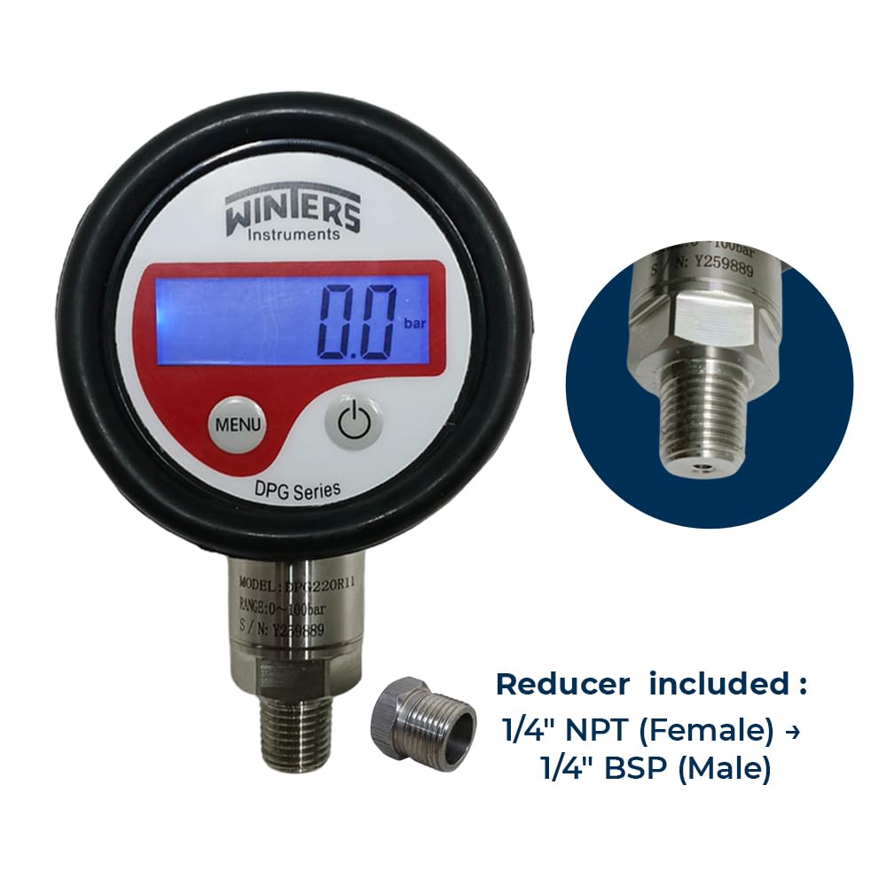 *Envío en el mismo día* Manómetro de alta presión (Rango: 0–700 bar) — 1/4" NPT Hembra a 1/4" BSP Macho. Calibración de manómetros digitales para líneas de procesos industriales.