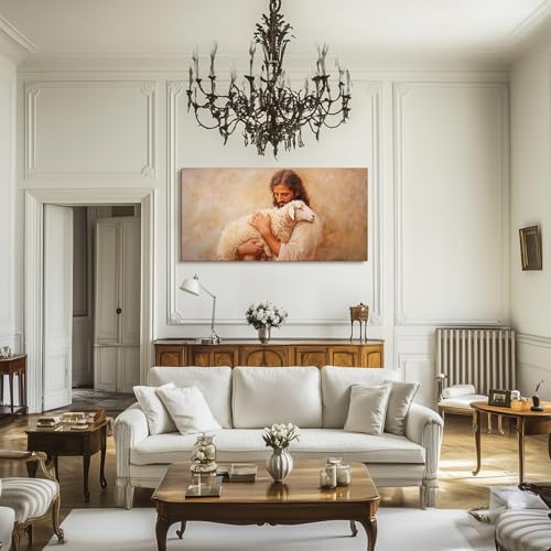 SERIMINO Jesus Christ Wall Art, Christian Lamb of God Extra Large Art Prints, The Lord Is My Shepherd Canvas Painting, Serenity Prayer Pictures Wall Decor Living Room Dining Room Church 30"X60"