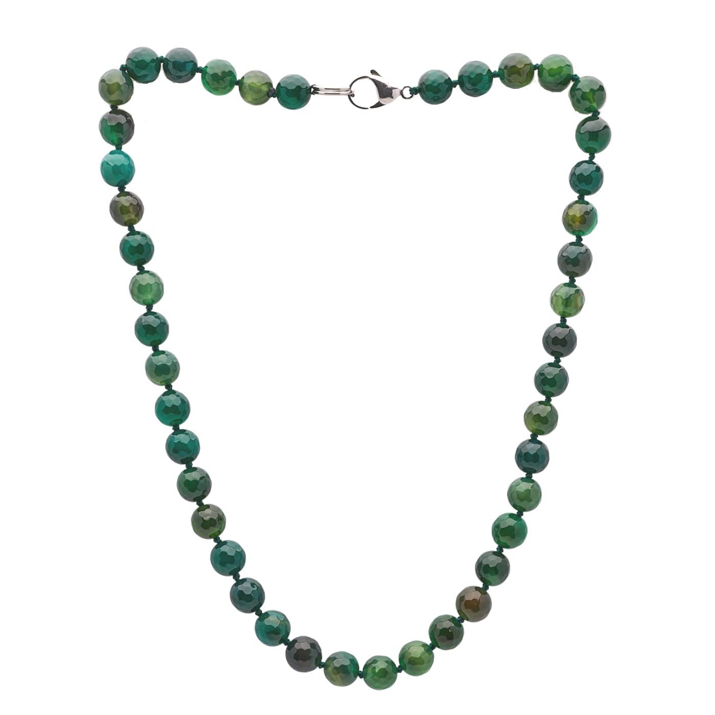 Treasure Bay Collar de piedras preciosas con cuentas hecho a mano para mujer - Collar de piedras preciosas naturales de 10 mm para mujeres, niñas (Ágata verde facetada)
