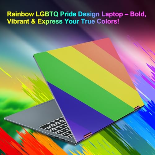 Image of jumper Rainbow Laptop 16 inch, 2 in 1 Laptop with 16GB RAM 640GB Storage, Fingerprint Reader, 360 Degree Rotation, Vibrant Pride Themed Convertible Touchscreen, Backlit Keyboard, 53.2WH, WiFi 6