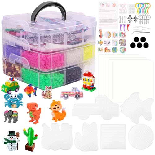 Cuentas para Planchar, 10000+ Unidades con Caja de Almacenamiento, Placas de Perlas Para Planchar, Diseño de Joyas, Guía de Usuario, Adornos y Ideas de Manualidades para Niños en 3D, 5mm