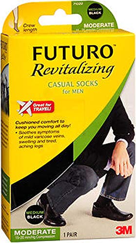 Futuro Revitalizing Men's Knee High Casual Socks - 15-20mmHg Black Medium 71020EN