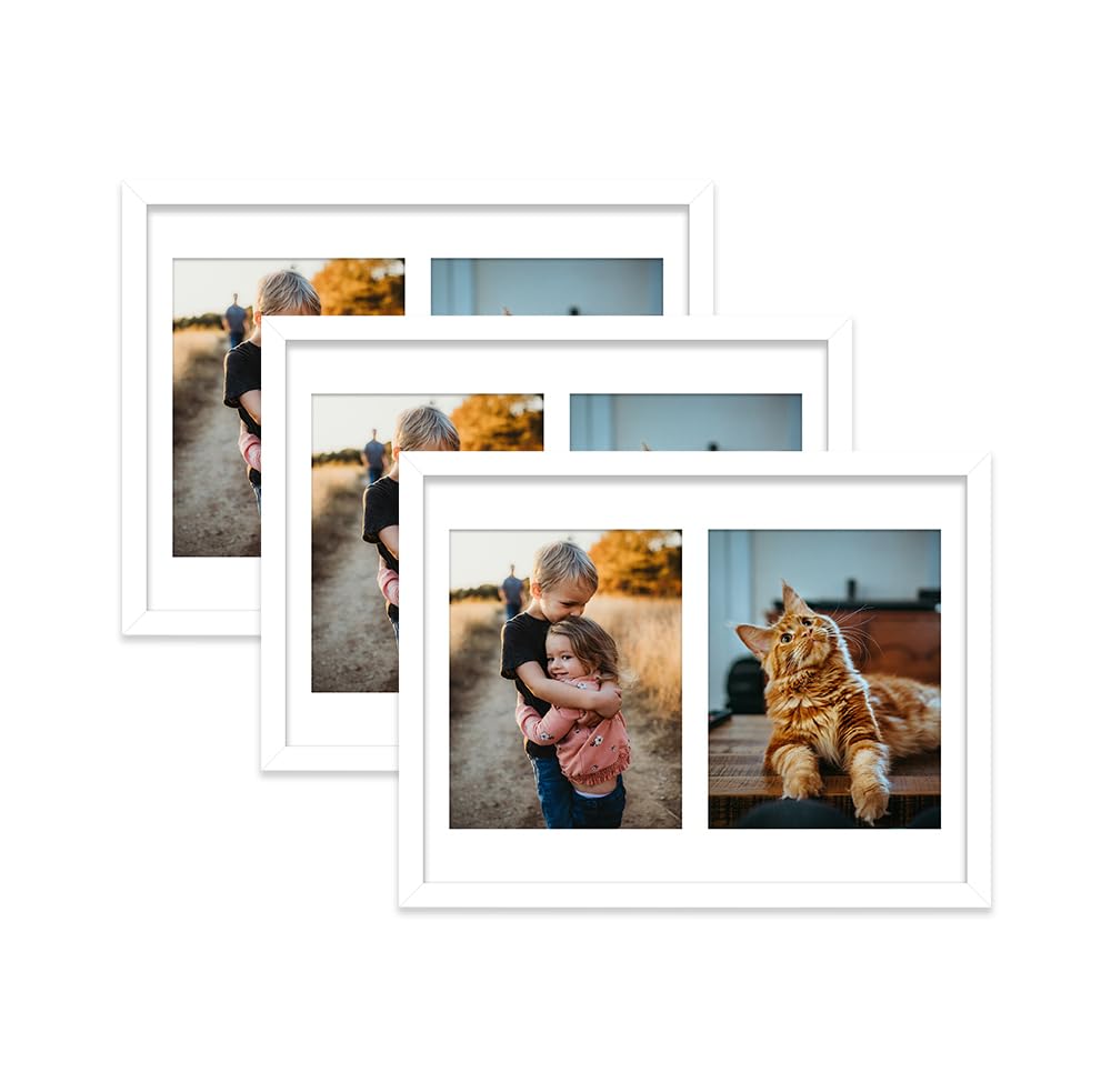 White Multi Photo Frame - Holds 2 x 9x7 Pictures, Family Collage Picture Frame for Wall Display, 16x12 Frame size, Set of 3