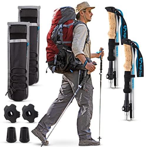 High Stream Gear Collapsible Hiking Poles - 14.5â€ Foldable Trekking Poles for Backpacking and Traveling, Set of 2 Aluminum Walking Sticks with Unique Belt-Mounted Holders (100-120cm)
