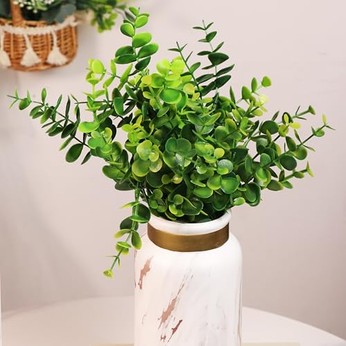 Image of Art Street Artificial PVC Plastic Eucalyptus Green Bushes, Bunch for Vase, for Home Decor Table Placement Office Desk (14 Inch, Set of 2, Green) (Vase Not Included)