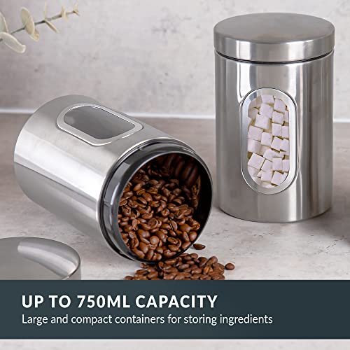 Innoteck Essentials 3 PC Kitchen Canister Set - With Secure Lids & Viewing Window - Blank Labels to Customise your Storage - Suitable for Sugar, Tea, Coffee, etc - Multi Food Storage Jars – Silver - Image 5