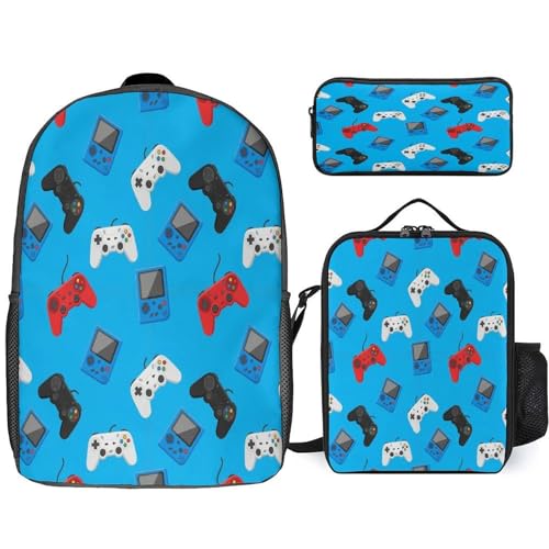 Adult Pencil Pouch for College Accessories, Portable Video Game Blue Lunch Bag, Backpack with Adjustable Strap