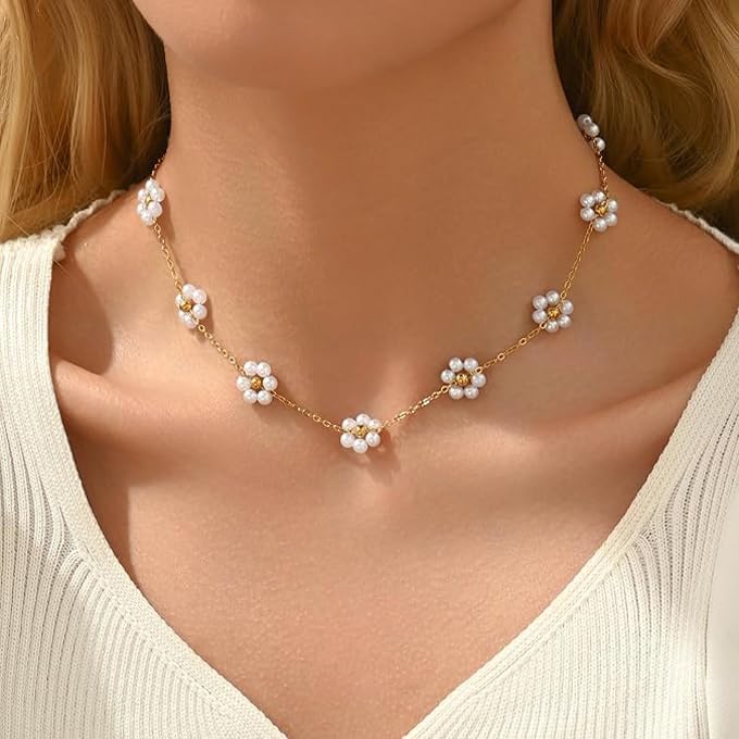 Shining Diva Fashion Daisy Pearl Necklace for Women Latest Stylish 18k Gold Plated Pendant Necklaces Gifts for Girls Anti Tarnish Jewelry (16857np)