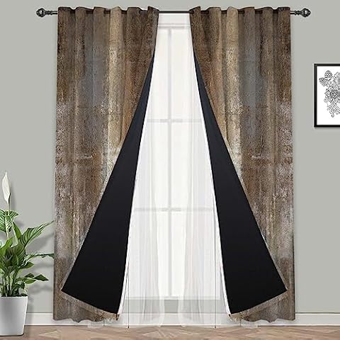 MCALK Brown Curtains for Living Room,Sheer Curtains with Blackout Panels Modern Art Bedroom Curtains Decor (52 x 84 Inches, 2 Sheer Panels and 2 Curtains) Cover