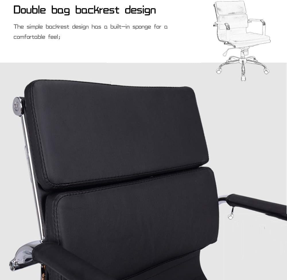 Stuhl Bürostuhl Leder Computer Schreibtischstuhl Bogenfuß Ergonomischer Bürostuhl Doppelkissen Hohe Rückenlehne Executive Gaming Stuhl Für Büro Konferenzraum, Black