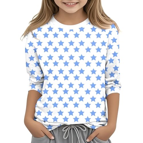 Girls 3/4 Length Sleeve Tops Summer T-Shirts Floral Prints Crewneck Casual Basic Tee Tunic Tops Blouse
