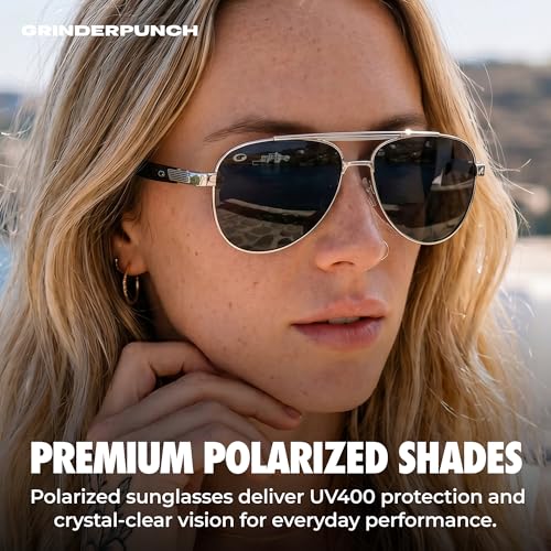 Image of grinderPUNCH Polarized Aviator Sunglasses Men Women Retro Vintage Square Pilot Sun Glasses UV400 Protection